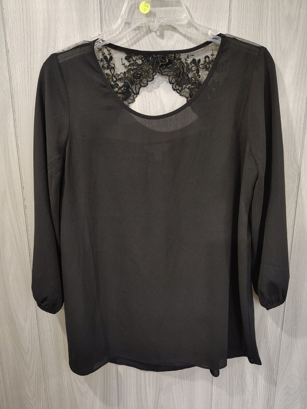 Charming Charlie Women's Metallic Floral Lace Black Blouse S Romance Goth Emo